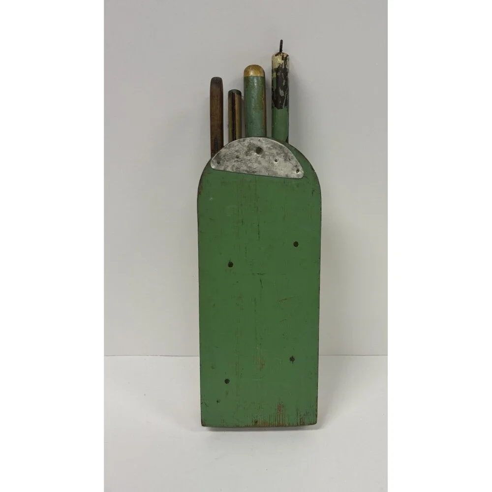 VINTAGE NUWAY 1940s KITCHEN 5 SLOT WOODEN KNIFE HOLDER With Vintage Knives - Picture 2 of 6